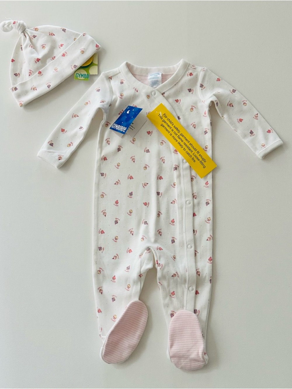Gymboree Vintage 3-6 Months Baby Girl One-Piece Footie & Hat Set Cupcake NWT
